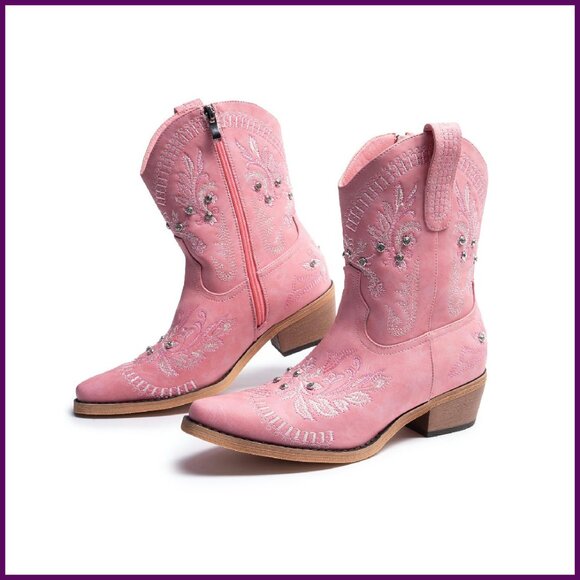 Sparkly Rhinestone Cowgirl Ankle Boots with Side Zipper 2
